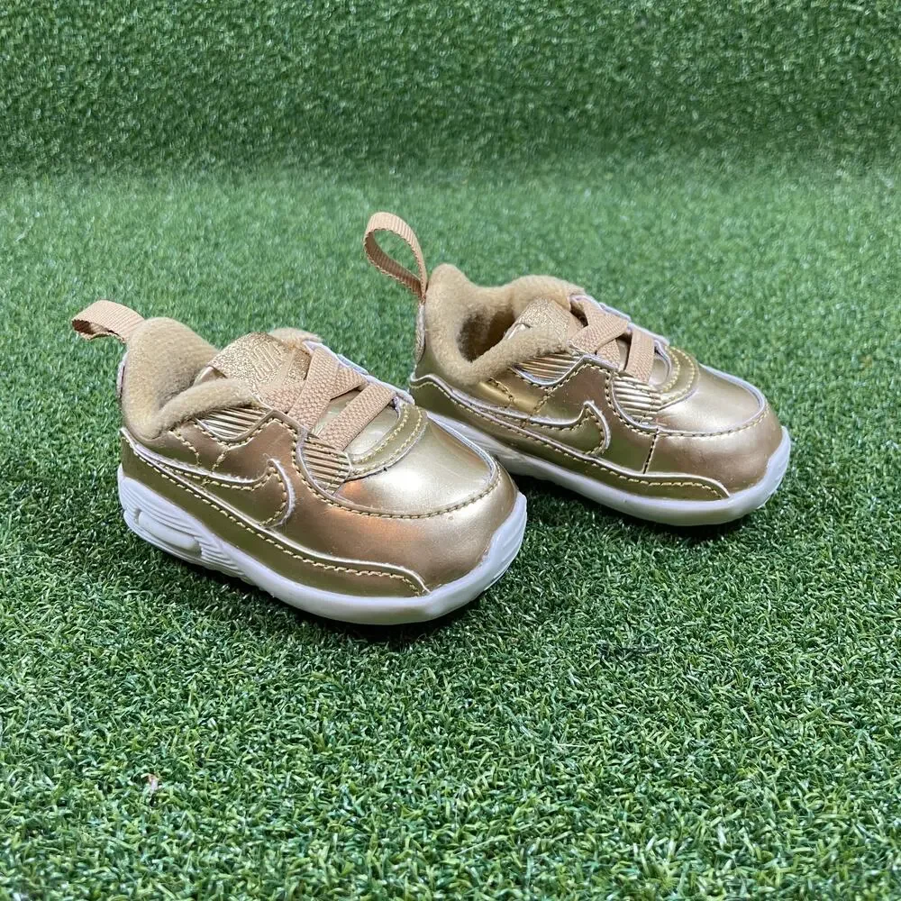 Nike Air Max 90 Crib QS Metallic Gold 2020 TD Toddler Shoes Sneakers Sz 1C
